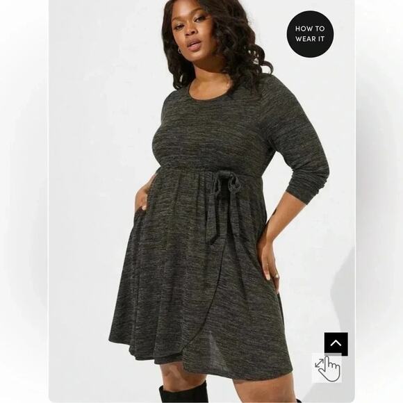 torrid Dresses & Skirts - Torrid, midi gray long sleeve knit dress with pockets travel cozy soft Plus size